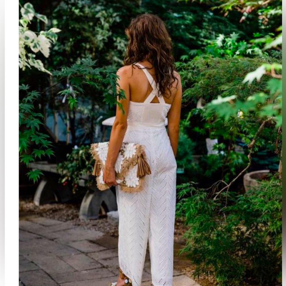 Anthropologie Ett:twa Womens Alice Eyelet Jumpsuit Embroidered White Size 6